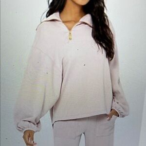 Peace Love World Reverse Loop French Terry Top Pink M Bohemian Loungewear